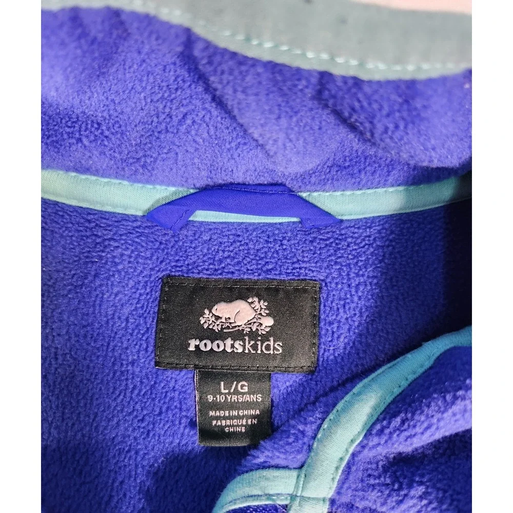 Roots Canada Kids Large 9-10 Full 1/4 Zip Fleece Jacket Sweatshirt Blue Pullover